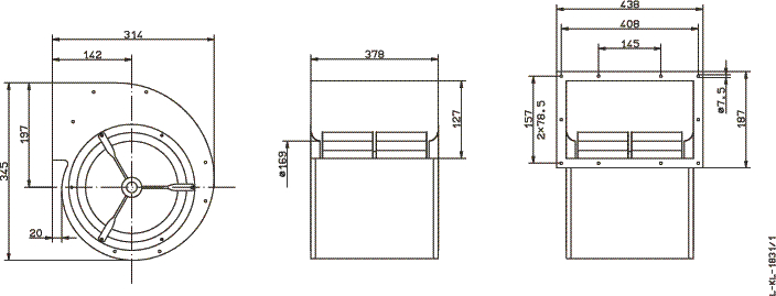 Габаритные и присоединительные размеры Ziehl-abegg RRD20S-4EW.4I.2L