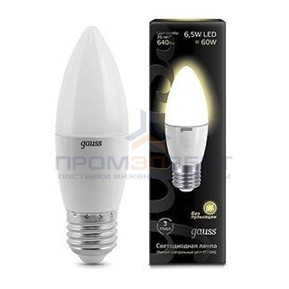 Лампа Gauss Свеча 6.5W 520lm 3000К E27 LED 1/10/100